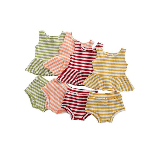 Комплект одежды для маленьких девочек 2 -х наборов набор набора без рукавов полосатая ручья.