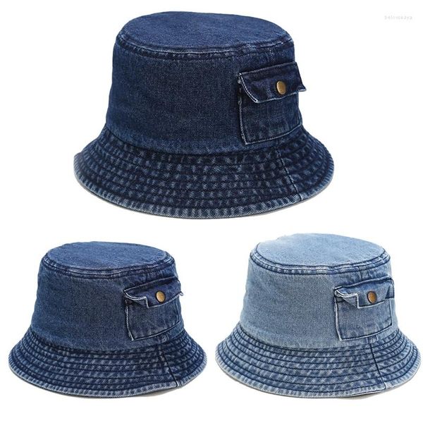 Boinas 2023 INS jeans Jeans Cowboy Pocket Fisherman Chapeau de Paille Caps Sun para homens Men Bucket Cogumelo Hat 56-58cm