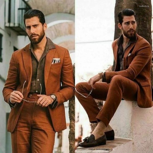 Trajes masculinos fantasia de traje masculino marrom formal noivo masculino para homens para homens de lapela de lapela 2 peças Tuxedos jacket calças