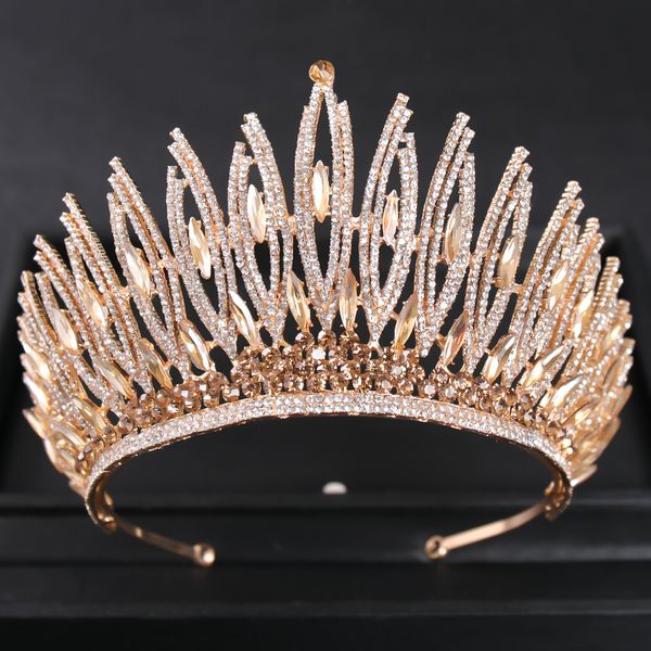 Jóias de cabelo de casamento Luxo Crystal Gold Color Big Crown Tiara Queen Women Women Beauty Prom Crowns Tiaras Wedding Bridal Hair Jewelry Acessórios 230320