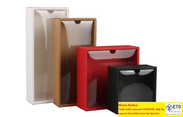 Scatola di cartone Kraft Scatola per imballaggio regalo con coperchio Custodia per imballaggio regalo con scatola di carta per gioielli con finestra in PVC trasparente