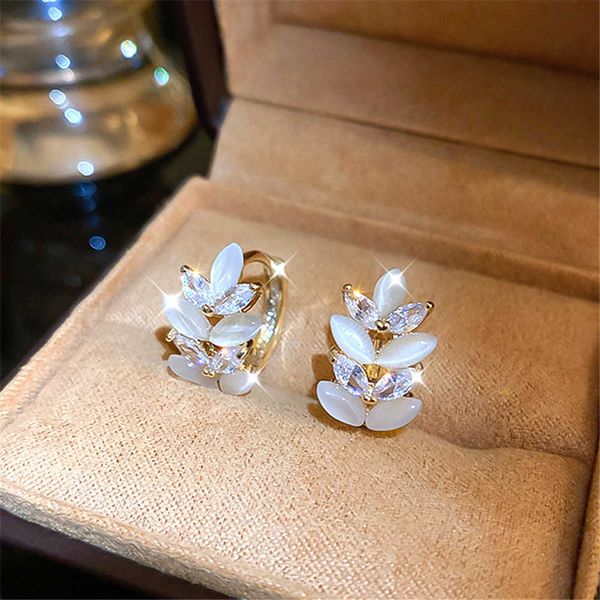 Fascino nuovo stile 18k placcato oro zircone occhio di gatto foglia orecchio fibbia stile francese moda orecchini di lusso premium netto orecchino rosso delicato G230320