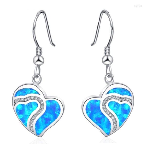 Brincos Dangle 2023 Chegada Blue Opal Resina Drop para Mulheres Cor Silver Coração Brincho de Shorring Jóias Boho Jóias