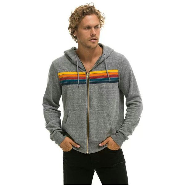 Felpe con cappuccio da uomo Felpe con cappuccio a maniche lunghe con giunture a righe arcobaleno Felpa con tasca con cerniera Cappotto Primavera Autunno Casual Giacche moda slim Abbigliamento