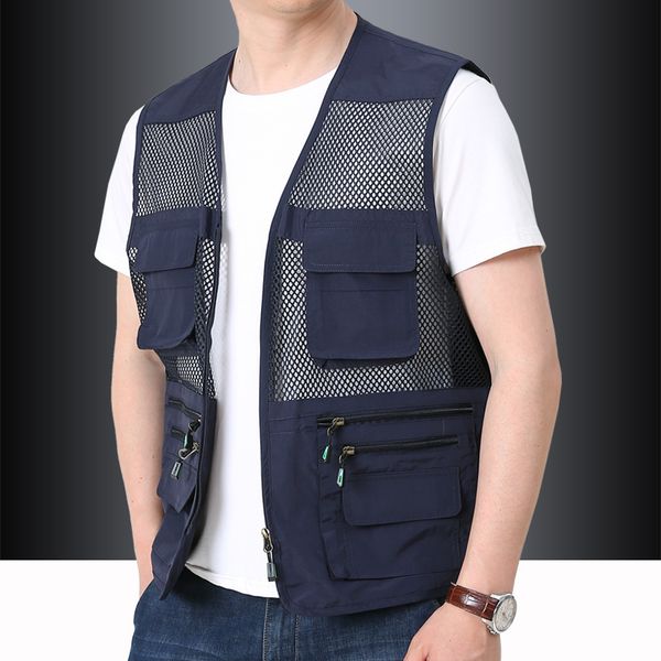 Gilet da uomo Summer Thin Mesh Outdoor Sportsfor Giacche Bigsize Bomber senza maniche Casual Tactical Work Wear Camping Fishing 230320