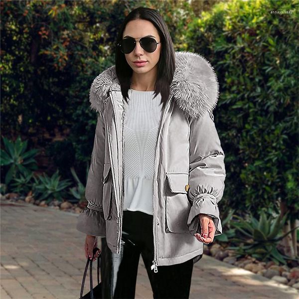 Trench de trincheira feminina Autumn inverno casual casual jaqueta de jaqueta fuzz linear algodão quente mulheres mulheres soltas mangas compridas femininas com capuz de desgaste externo jd1970