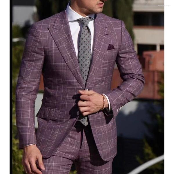 Ternos masculinos Blazer Sets Purple Two Button Slim Fit Terno de casamento para homens mais recente design Custome Tuxedo Dress elegante 2 peças (calça de jaqueta)