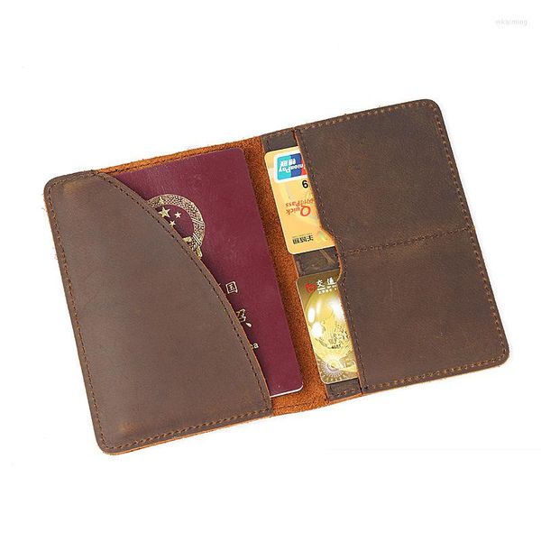 Portafogli Crazy Horse Leather Men Passport Wallet Holder Genuine Travel Cover Card Bag