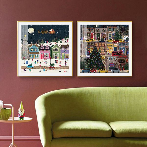 Wohnzimmerdekorationsmalerei, moderne leichte Luxus-Cartoon-Kunst, Wandbild für Kinderzimmer, Weihnachtsbaum, hängende Malerei aus Kristallporzellan am Bett des Schlafzimmers