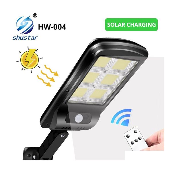 Solar Street Light Powerf Outdoor Lamp Wall с ИК -датчиком движения IP65 водонепроницаемый пульт дистанционного управления 450 квадратных метров.