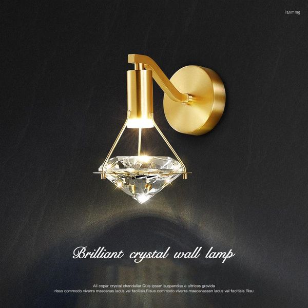 Lâmpada de parede LED moderno K9 Diamond Crystal Light Creative Golden Bright SCENCE PARA O MELHO DE MELHO DE BAINSLA TV Background Bordide Deco