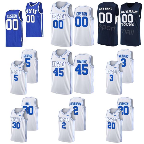 College Basketball BYU Cougars Trikot 45 Fousseyni Traore 3 Rudi Williams 20 Spencer Johnson 5 Gideon George 2 Jaxson Robinson 30 Dallin Hall University Team NCAA