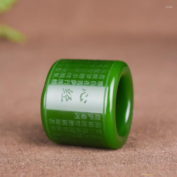 Cluster Ringe natürliche grüne Jade Ring Daumen Buddhismus Herz Meridian Jasper Männer China Handschnitzschmuck Schmuck