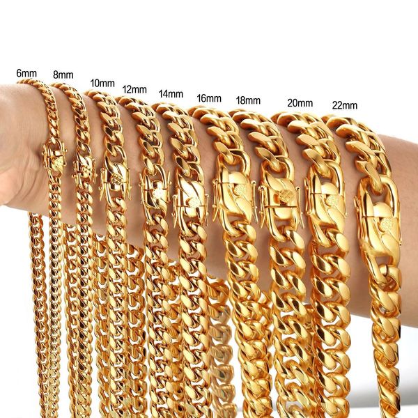 Cuba Chains 18k Gold Hahnschnalle Edelstahl Dichte 8mm/10mm/12mm/14mm/16mm Miami Cuban Link Herren