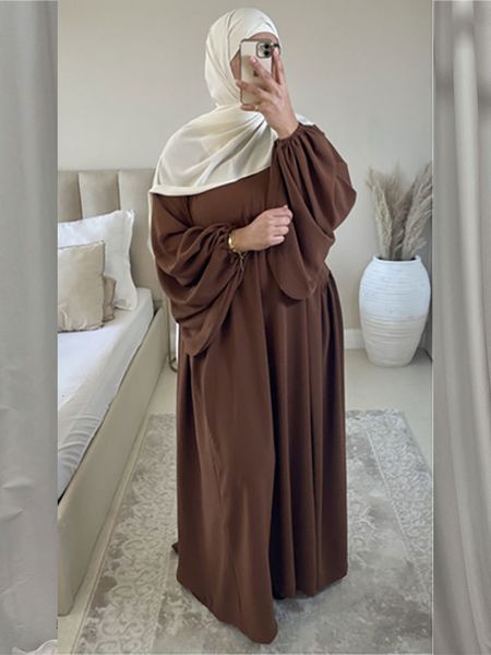 Roupas étnicas lisas abaya muçulmana vestido longo feminino ramadan eid crepe manga balão islâmica jilbab vestidos africanos dubai turco modéstia kaftan 230321