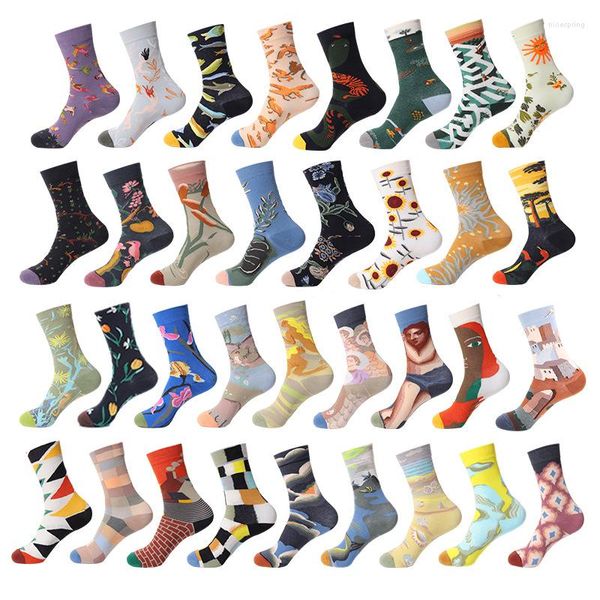 Sportsocken 1 Paar Unisex Painting Style Crew Damen Streetwear Skateboard Sport Radfahren Designer Baumwolle Größe 36-44