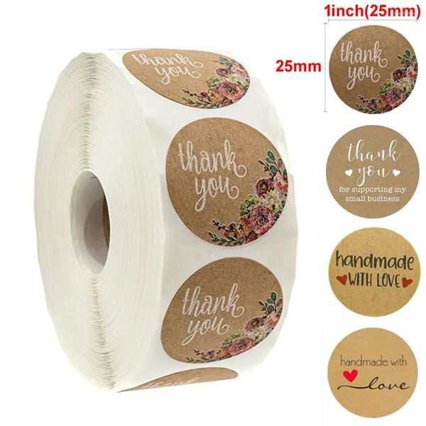 Geschenkpapier, 2,5 cm, runder Rollenaufkleber, florales Dankeschön-Siegeletikett, 500 Stück, handgefertigte Kuchenverpackungsetiketten