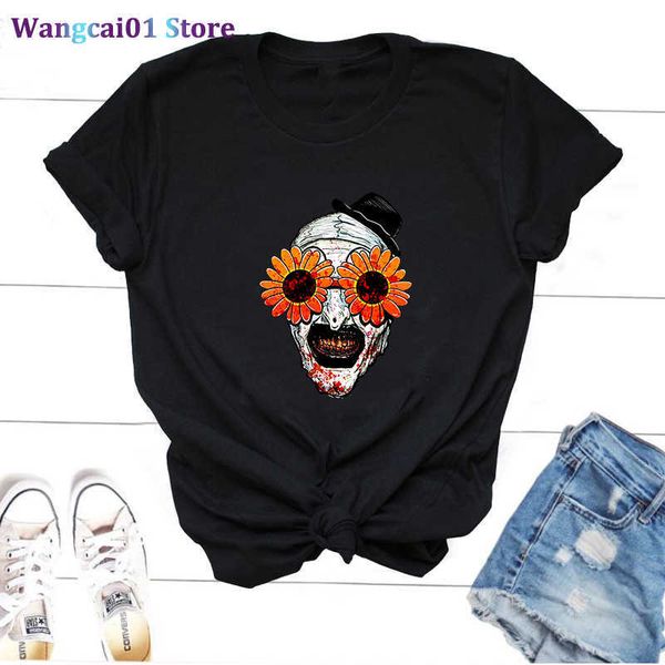 Wangcai01 Женская футболка Art Art The Clown Terrifier Form Movie Foim Женщины мужчины Harajuku Графические футболки летние мягкие пулочки