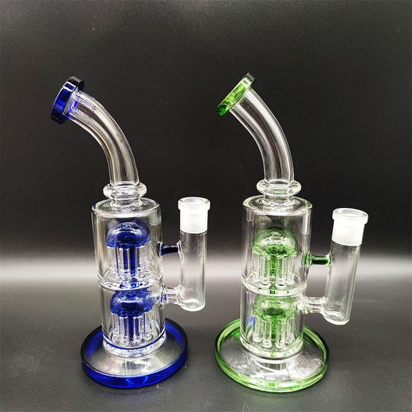 11 polegadas Bonga de Bonga de Bonga Twin Camada Filtro Filtro Azul Vidro de Vidro Golheh tubos Bongos Bongas de água Dab Rig Dubro Tamanho do tubo de água 18mm Junta fêmea por atacado