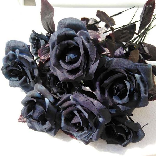 Декоративные цветы 1pcs черная роза искусственный цветочный свадебный букет