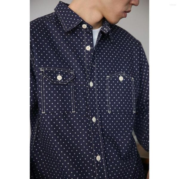 Camicie casual da uomo BOB DONG Wabash Star Print Camicia da lavoro a maniche lunghe ispirata al vintage indaco