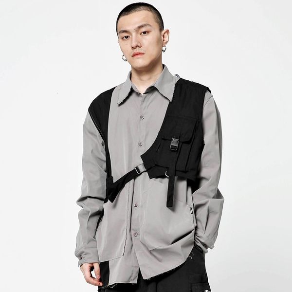 Herrenwesten Houzhou Techwear Tanktop -Männer Hip Hop Cargo Schnalle ärmellose schwarzer Harajuku Hippie Streetwear Korean Fashion 230320