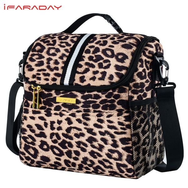 Ледовые паксотермические сумки ifarandy Изолированная ланч для женщин с двойной палубой коробкой с большой прохладной сумкой с плечевым ремнем леопарда 230321