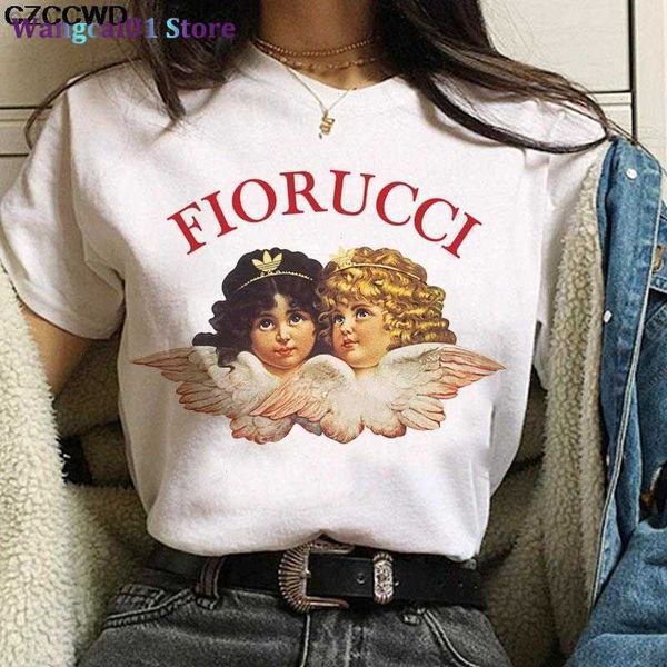 Damen-T-Shirt, Damen-T-Shirt, süßes Engel-Baby, koreanisches T-Shirt, T-Shirts, Kleidung, Damen, übergroß, Fiorucci-Tter-Druck, lustig, Harajuku, O-Ausschnitt, lockere Oberteile 0321H23