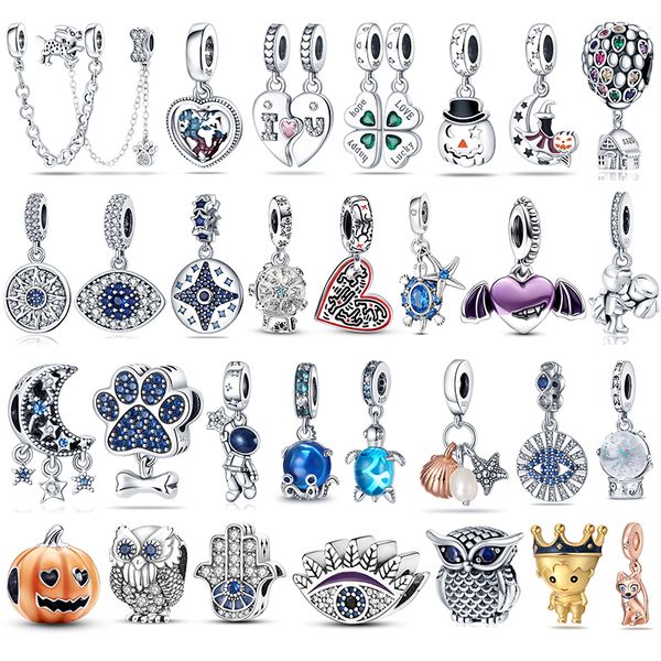 925 Silberperlen Charms für Pandora Charm-Armbänder Designer für Frauen Evil Eye Owl Hot Air Balloon Blue Charms