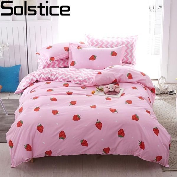 Set di biancheria da letto Solstice Tessili per la casa Set rosa per ragazza Kid Teen Lenzuola Copripiumino fragola Copripiumino Federa Letto a righe 230321