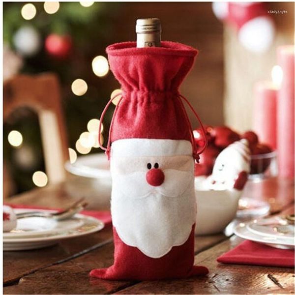 Weihnachtsdekorationen, rote Weihnachtsmann-Geschenktüten, Weinflaschen-Abdeckung, Dekoration für Zuhause, Weihnachten, Abendessen, Party-Tisch