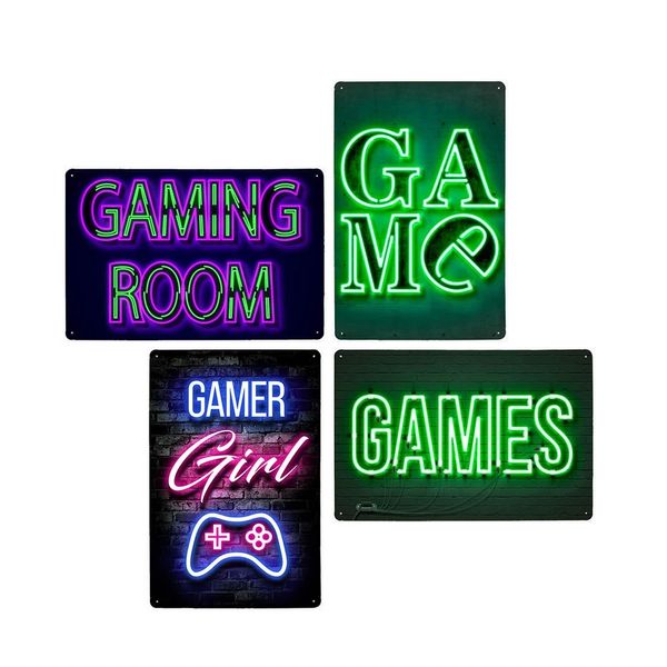 Internet Cafe Gaming Sinais de neon Placas de pintura de metal Placas decorativas para jogador Acessorios decoração PLAQUES DE ARTE DE PAREDE