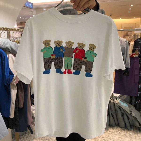 Damen T-Shirt Korea East Gate Sommer Baumwolle Cartoon Rundhalsausschnitt Lose Kurzarm T-Shirt Mittellang Halbarm Damen