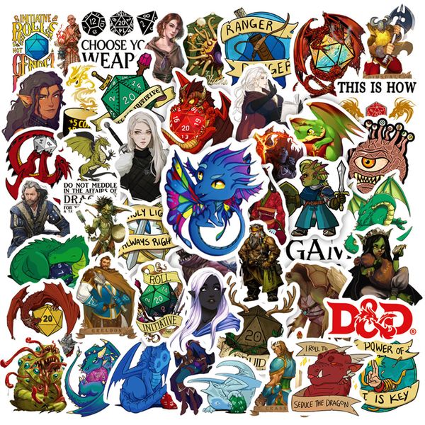 50Pcs Dungeons Dragons DD Tema Adesivi impermeabili per Laptop Cellulare Bottiglia d'acqua KL020-458