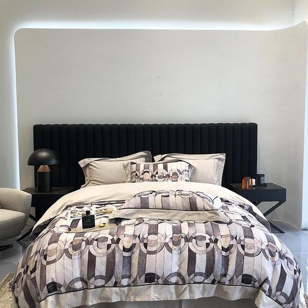 Bettwäsche-Sets, Premium-Set aus 1000 TC ägyptischer Baumwolle, abstrakter geometrischer bedruckter Bettbezug mit Reißverschluss, weiche flache/Spannbettlaken-Kissenbezüge