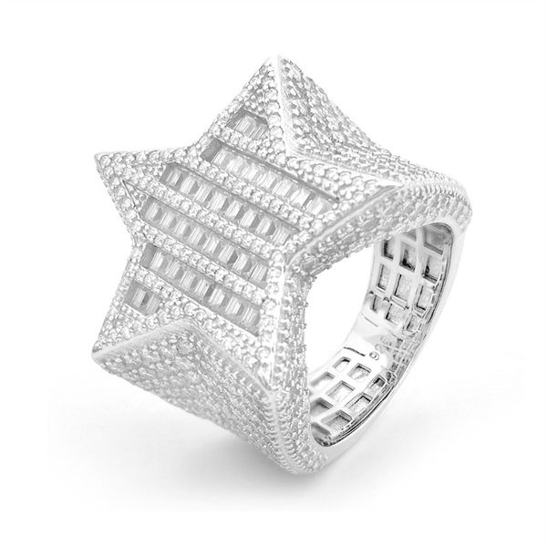 Teste de diamante passante 925 Sterling Silver White Gold Bling Moissanite Star Ring para Party Wedding Bice Gift