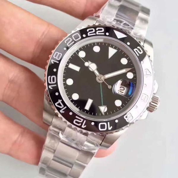 Homens assiste a um relógio de pulso automático formal Business 904L Aço inoxidável Strap Luxury Watch Montre Homme ao ar livre portátil GMT Números SB012 B23