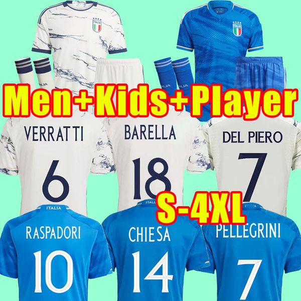 2023 Италия Футбольные майки Версия для фанатов Maglie Da Calcio TOTTI VERRATTI CHIESA Italia 23 24 Мужские футбольные рубашки T LORENZO Man Kids Kit Uniform XXXL 4XL Child