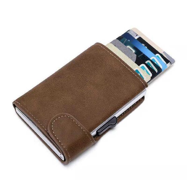 Portafogli Rfid Smart Wallet ID Holder Pelle Ultra-sottile Business Men Cardbag Automatic Pop-up Anti Theft Brush Metal Card Box G230308