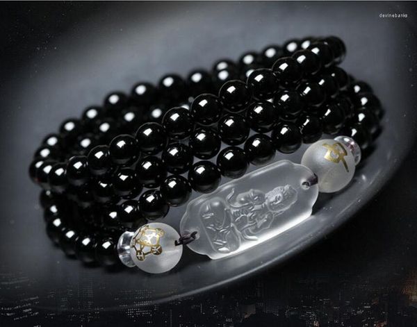 Strand 6mm Black Buddha intagliato Blackdha intagliato Lucky Amulet Round Beads Bracciale per donne Gioielli Fashion