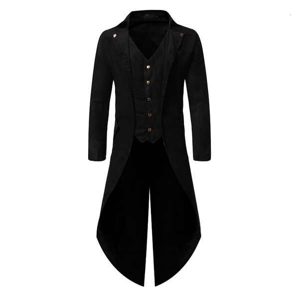 Erkek Suit Blazers Erkekler Steampunk Steampunk Siyah Tailcoat Ceket Medieval Gotik Coat Ceket Erkekler Korsan Viking Rönesans Rönesans resmi smokin katlar kostüm Homme 230321