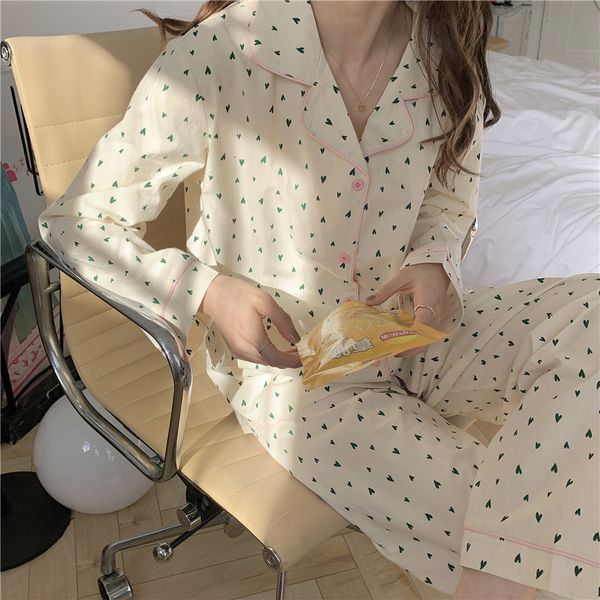 Venda de roupas de sono feminina para mulheres caseiras usam outono de inverno de pijamas de manga longa de inverno Conjunto de pijamas de calça longa Conjunto de roupas de dormir de algodão 230321