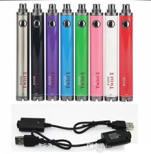 EVOD Twist II Vape Pen VV eGo E Cig Batteria 1600 mAh Vaping Plus Caricatore USB