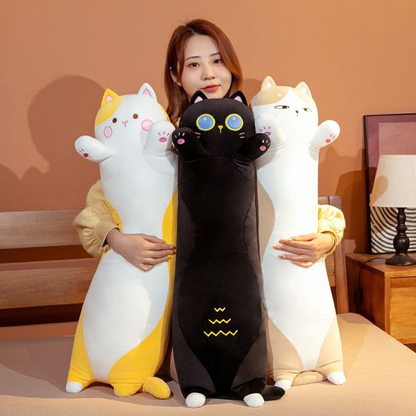 Cute130cm Long Cats Toys Elastico Farcito Peluche Squishy Cat Cuscino Cuscino Marrone Chiaro Nero Giallo Trasporto di Goccia All'ingrosso