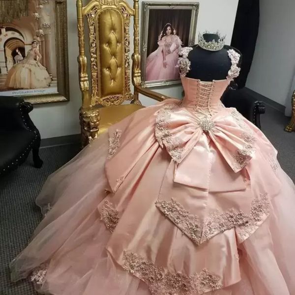 Abiti da quinceanera rosa con spalle scoperte Abiti da ballo con perline appliquati Abiti da ballo Sweet 16 Abiti da 15 Abiti da sera BC14621