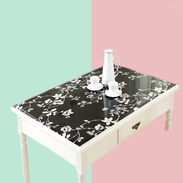 Tala de mesa de mesa de 1,0 mm PVC Decoração de têxteis de PVC Tola à prova de óleo Toleta de mesa com tampa de cozinha padrão Placas de cristal