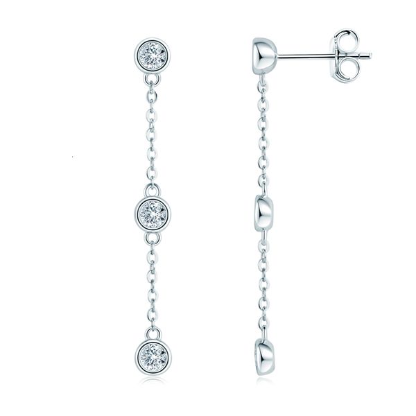 Ohrmanschette IOGOU Real D VVS1 Kette Tropfenohrringe für Frauen 925 Silber 3 mm Lünette Set Rundschnitt Lange Ohrringe Zubehör Schmuck 230320