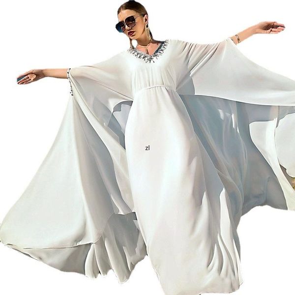 Ethnische Kleidung Ramadan Weißer Kaftan Dubai Abaya Türkei Islam Muslim Langes Kleid Abayas für Frauen Robe Femme Musulmane Caftan Marocain De Soi