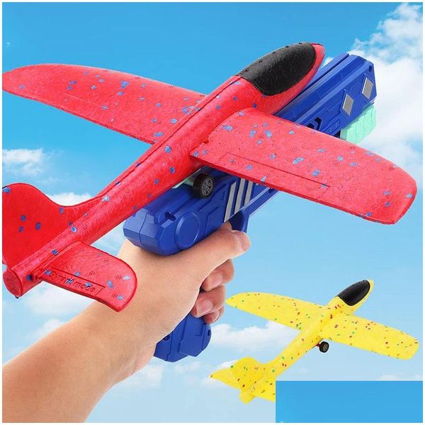 Diecast Modell Autos Schaum Flugzeug 10M Launcher Katapt Flugzeug Pistole Spielzeug Kinder Outdoor Spiel Blase Schießen Fly Kreisverkehr Spielzeug 220617 Dhhg8