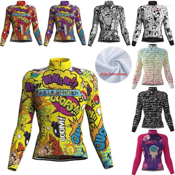 Jackets de corrida Lairschdan 2023 Bike Women Women Winter Térmico Ciclismo Jersey Cartoons Roupas de bicicleta longa Chaqueta Ciclismo Mujer